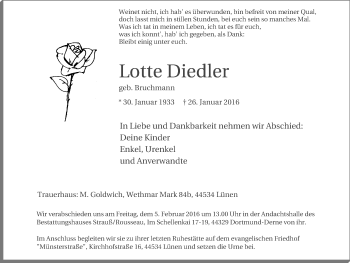 Traueranzeige von Lotte Diedler von Lüner Anzeiger