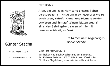 Traueranzeige von Günter Stacha von Gocher Wochenblatt