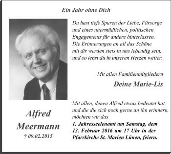 Traueranzeige von Alfred Meermann von Lüner Anzeiger