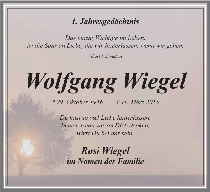  Traueranzeige für Wolfgang Wiegel vom 12.03.2016 aus Mülheimer Woche