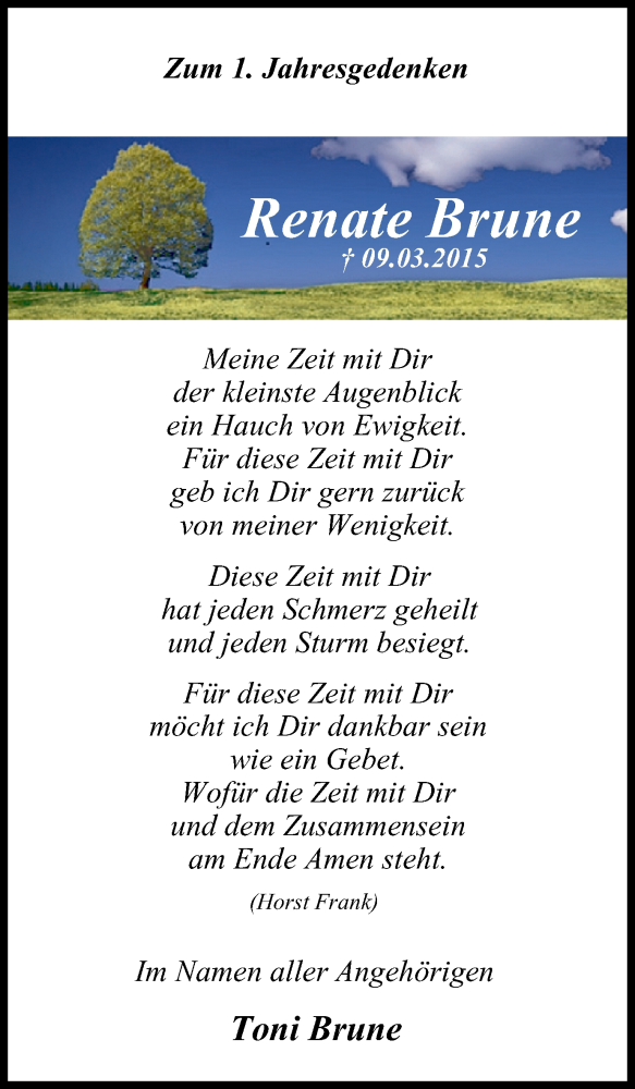  Traueranzeige für Renate Brune vom 05.03.2016 aus Stadtspiegel Menden + Froendenberg