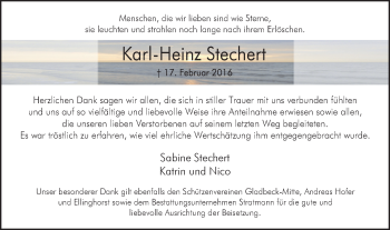 Traueranzeige von Karl-Heinz Stechert von Stadtspiegel Gladbeck