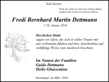 Traueranzeige von Fredi Bernhard Martin Dettmann von Lüner Anzeiger