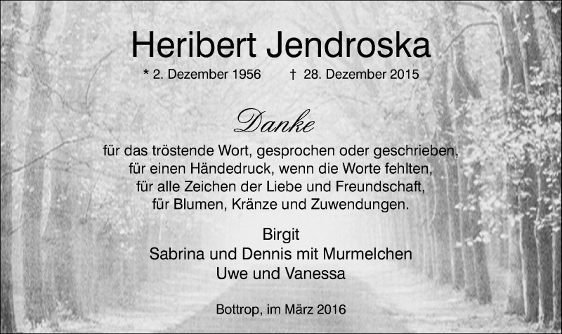  Traueranzeige für Heribert Jendroska vom 12.03.2016 aus Stadtspiegel Bottrop