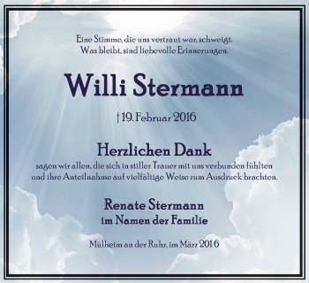 Traueranzeige von Willi Stermann von Mülheimer Woche