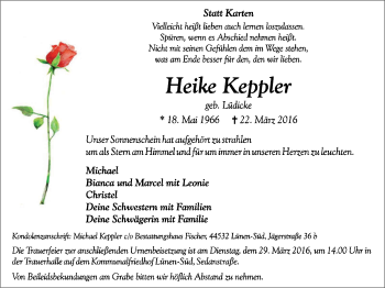 Traueranzeige von Heike Keppler von Lüner Anzeiger