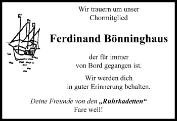 Traueranzeige von Ferdinand Bönninghaus von Wochenblatt Herne/Wanne-Eickel