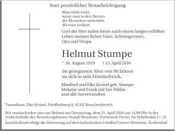 Traueranzeige von Helmut Stumpe von Lüner Anzeiger