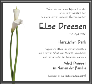 Traueranzeige von Else Dreesen von Mülheimer Woche