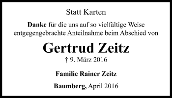 Traueranzeige von Gertrud Zeitz von Wochen-Anzeiger Langenfeld/Monheim/Hilden