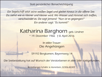 Traueranzeige von Katharina Barghorn von Lüner Anzeiger