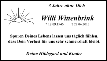 Traueranzeige von Willi Wittenbrink von Lüner Anzeiger
