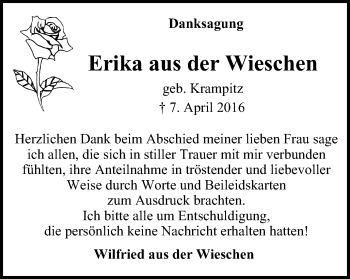 Traueranzeige von Erika aus der Wieschen von Mülheimer Woche