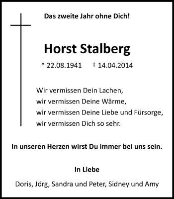 Traueranzeige von Horst Stalberg von Wochen-Anzeiger Oberhausen
