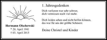 Traueranzeige von Hermann Olschewski von Stadtspiegel Wattenscheid