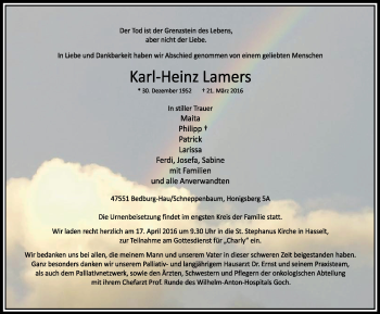 Traueranzeige von Karl-Heinz Lamers von Klever Wochenblatt