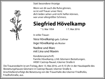 Traueranzeige von Siegfried Hövelkamp von Stadtanz.Castrop-Rauxel