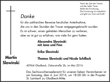 Traueranzeige von Martin Slawinski von Stadtspiegel Gladbeck