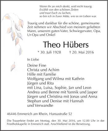 Traueranzeigen von Theo Hübers | Trauer-in-NRW.de