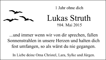 Traueranzeige von Lukas Struth von Wochenblatt Herne/Wanne-Eickel