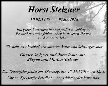 Traueranzeige von Horst Stelzner von Mülheimer Woche
