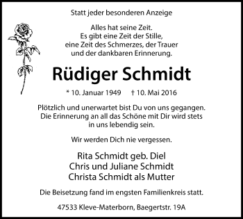 Traueranzeige von Rüdiger Schmidt von Klever Wochenblatt