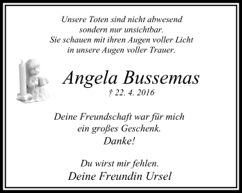 Traueranzeige von Angela Bussemas von Stadtanzeiger Velbert + Heiligenhaus