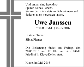 Traueranzeige von Uwe Janssen von Klever Wochenblatt