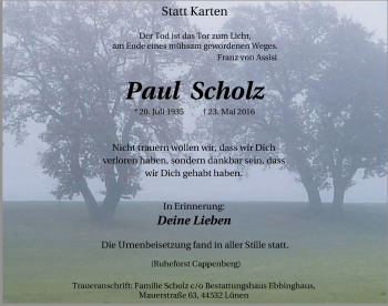 Traueranzeige von Paul Scholz von Lüner Anzeiger