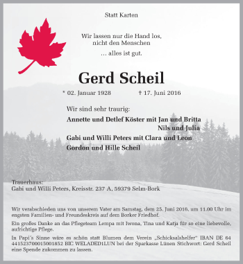 Traueranzeige von Gerd Scheil von Lüner Anzeiger