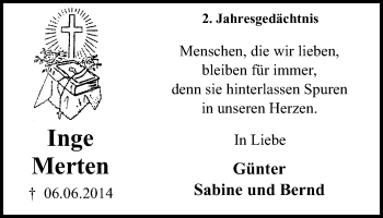 Traueranzeige von Inge Merten von Wochen-Anzeiger Oberhausen