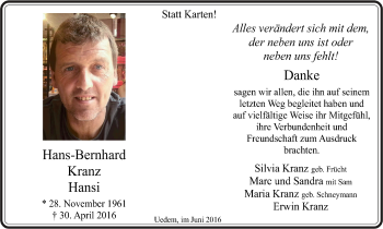 Traueranzeige von Hans-Bernhard Kranz von Gocher Wochenblatt