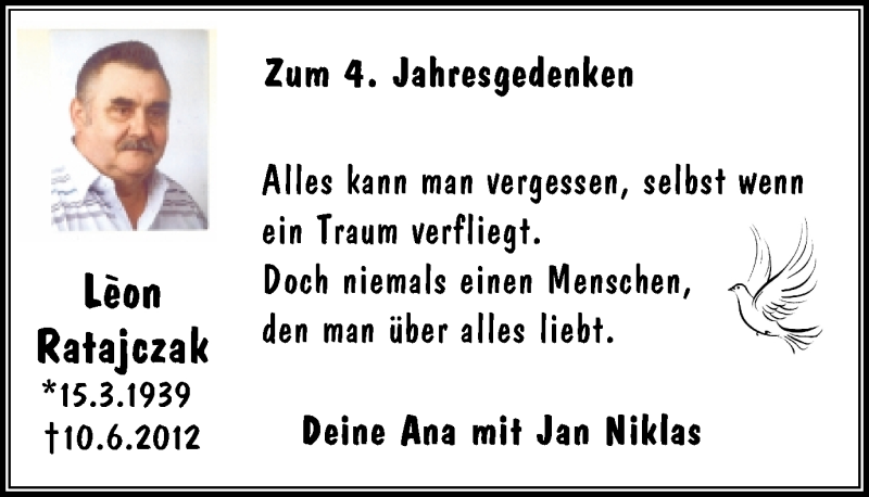  Traueranzeige für León Ratajczak vom 11.06.2016 aus Stadtanz.Castrop-Rauxel