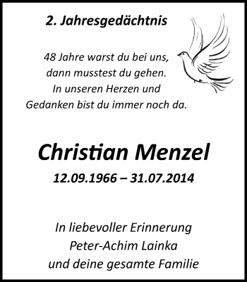 Traueranzeige von Christian Menzel von Wochen-Anzeiger Langenfeld/Monheim/Hilden