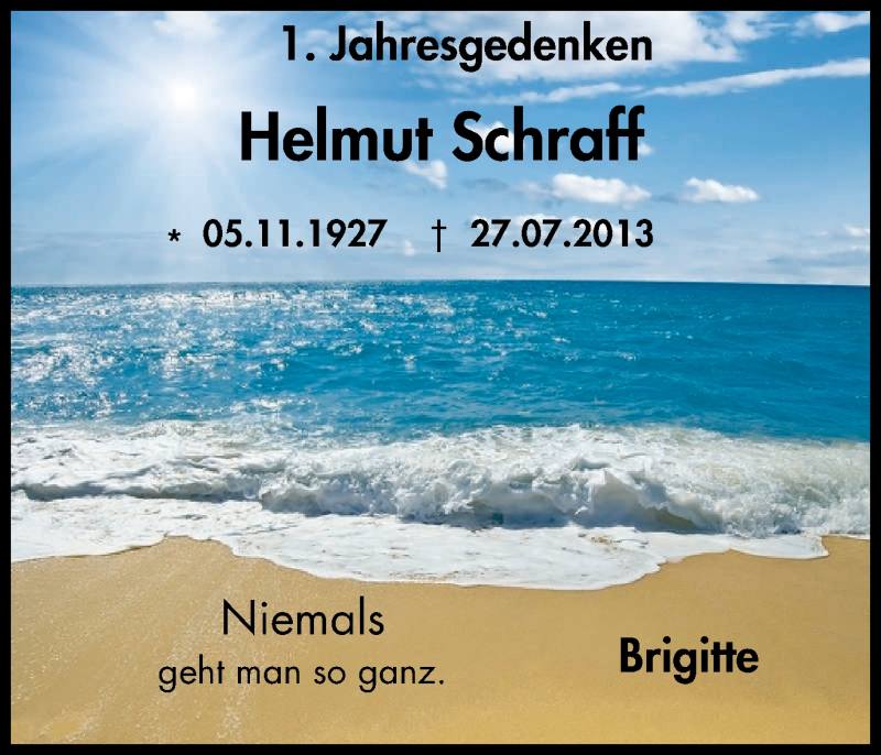  Traueranzeige für Helmut Schraff vom 23.07.2016 aus Stadtspiegel Menden + Froendenberg