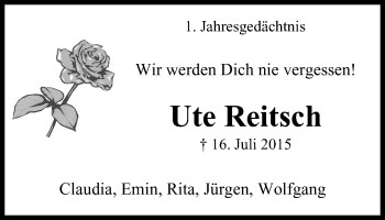 Traueranzeige von Ute Reitsch von Stadtspiegel Bochum