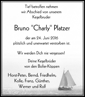 Traueranzeige von Bruno Platzer von Stadtanzeiger Velbert + Heiligenhaus