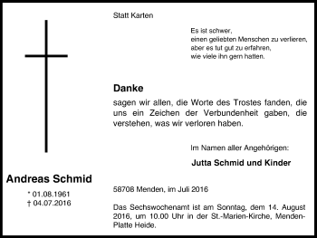 Traueranzeige von Andreas Schmid von Stadtspiegel Menden + Froendenberg