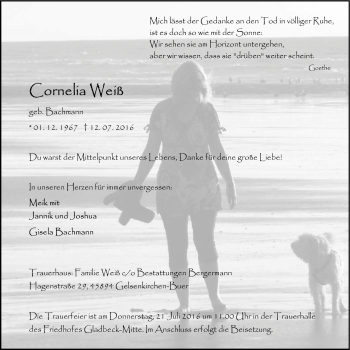 Traueranzeige von Cornelia Weiß von Stadtspiegel Gladbeck