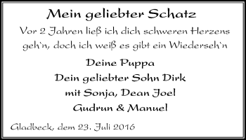 Traueranzeige von Schatz  von Stadtspiegel Gladbeck