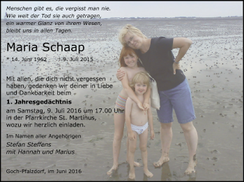 Traueranzeige von Maria Schaap von Gocher Wochenblatt