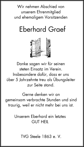Traueranzeige von Eberhard Graef von Steeler Kurier