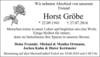 Traueranzeige von Horst Gröbe von Wochenblatt Herne/Wanne-Eickel