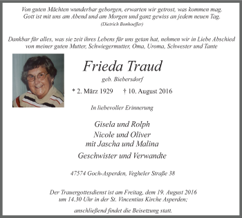 Traueranzeige von Frieda Traud von Gocher Wochenblatt