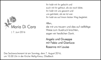 Traueranzeige von Maria Di Cara von Stadtspiegel Gladbeck