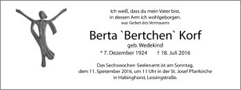 Traueranzeige von Berta  Korf von Stadtanz.Castrop-Rauxel