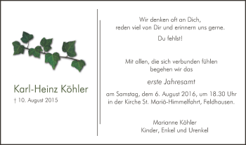 Traueranzeige von Karl-Heinz Köhler von Stadtspiegel Bottrop