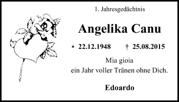 Traueranzeige von Angelika Canu von Wochen-Anzeiger Oberhausen