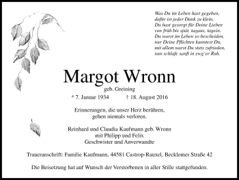 Traueranzeige von Margot Wronn von Stadtanz.Castrop-Rauxel