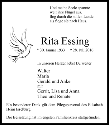 Traueranzeige von Rita Essing von Stadtanzeiger Emmerich/Rees/Isselburg